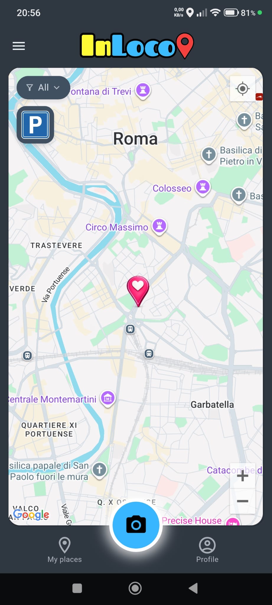 Schermata Home dell'app InLoco